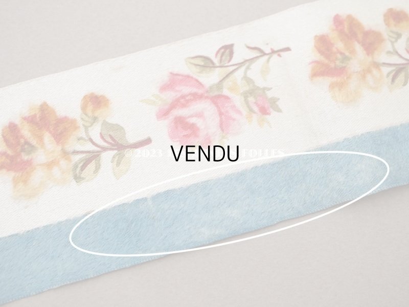 画像5: 19世紀 アンティーク シルク製 リボン ベルベットの薔薇模様 1.05m 6cm幅