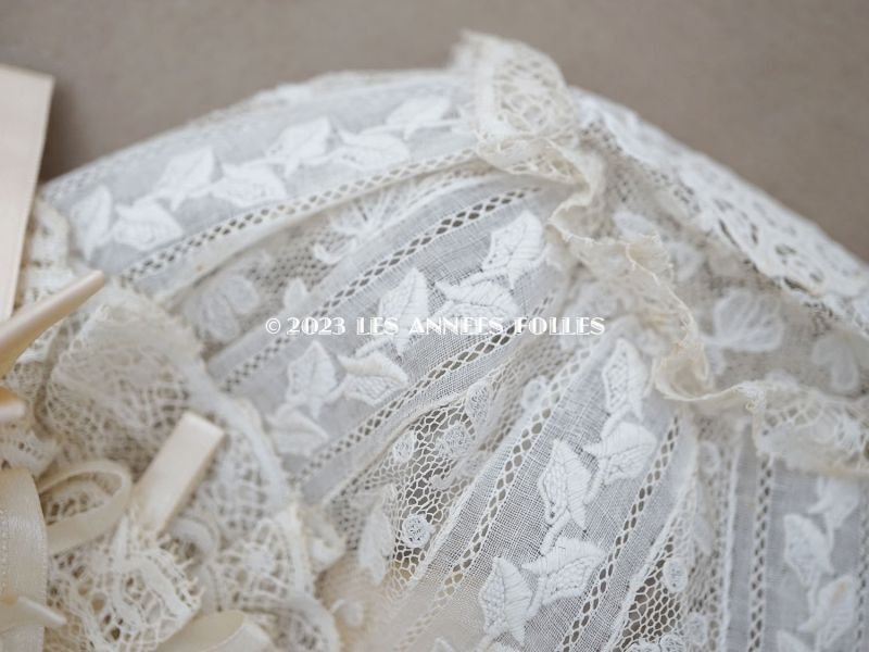 画像5: アンティーク バテム用 レースのボネ パウダーピンクのシルクリボン