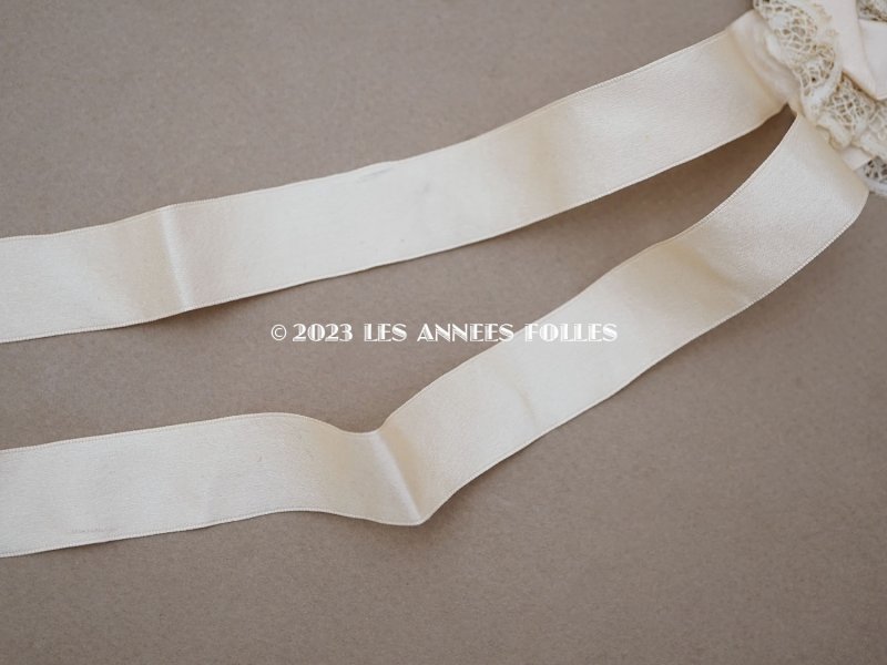 画像10: アンティーク バテム用 レースのボネ パウダーピンクのシルクリボン