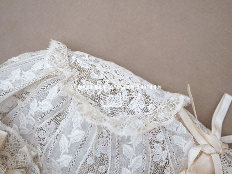 画像4: アンティーク バテム用 レースのボネ パウダーピンクのシルクリボン