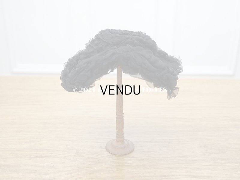 画像5: 1900年頃 アンティーク ドールハット 黒いシルクシフォンのフリル　ヴェルサイユの帽子店