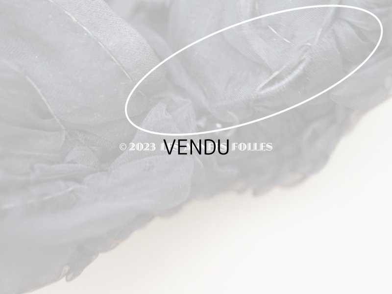 画像14: 1900年頃 アンティーク ドールハット 黒いシルクシフォンのフリル　ヴェルサイユの帽子店