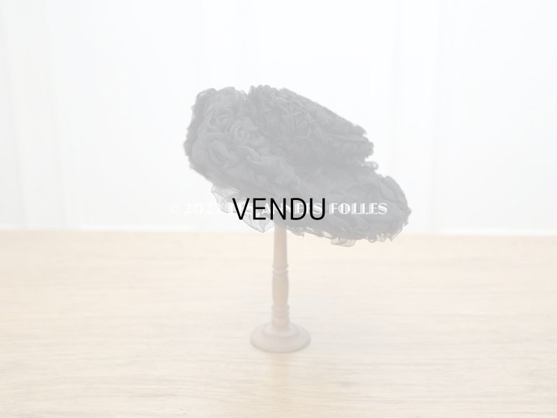 画像2: 1900年頃 アンティーク ドールハット 黒いシルクシフォンのフリル　ヴェルサイユの帽子店