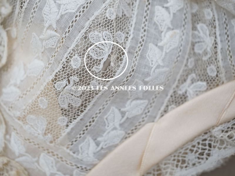 画像6: アンティーク バテム用 レースのボネ パウダーピンクのシルクリボン