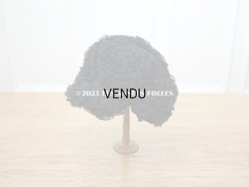 画像3: 1900年頃 アンティーク ドールハット 黒いシルクシフォンのフリル　ヴェルサイユの帽子店