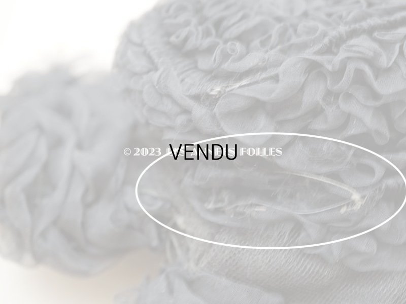 画像12: 1900年頃 アンティーク ドールハット 黒いシルクシフォンのフリル　ヴェルサイユの帽子店