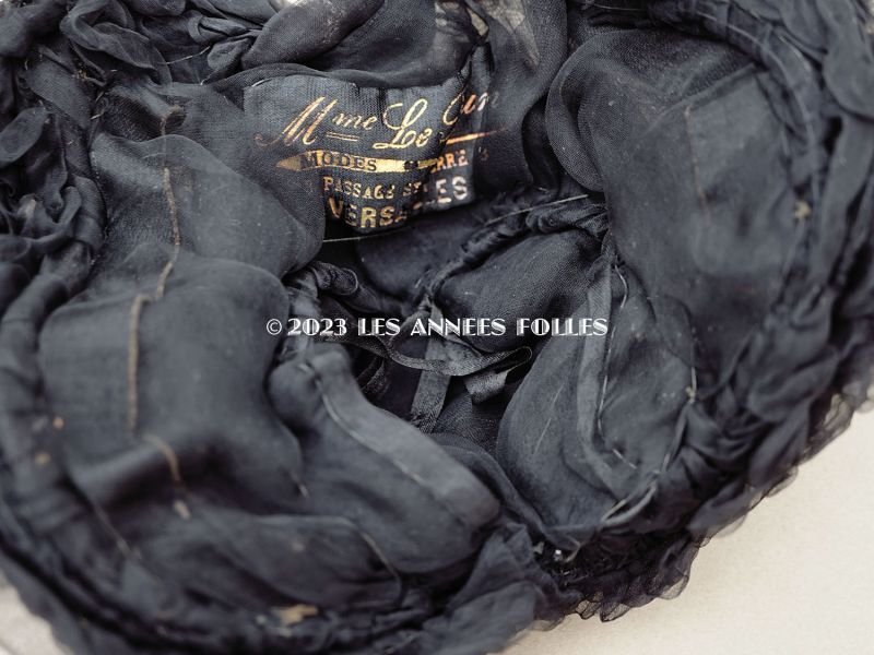 画像9: 1900年頃 アンティーク ドールハット 黒いシルクシフォンのフリル ヴェルサイユの帽子店