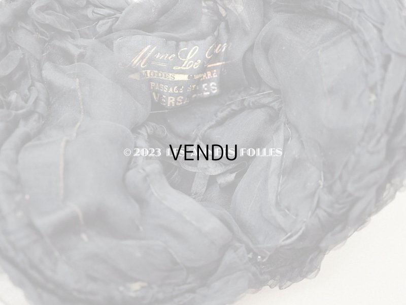 画像9: 1900年頃 アンティーク ドールハット 黒いシルクシフォンのフリル　ヴェルサイユの帽子店