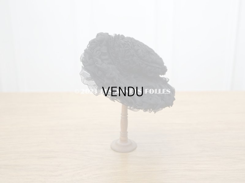 画像4: 1900年頃 アンティーク ドールハット 黒いシルクシフォンのフリル　ヴェルサイユの帽子店