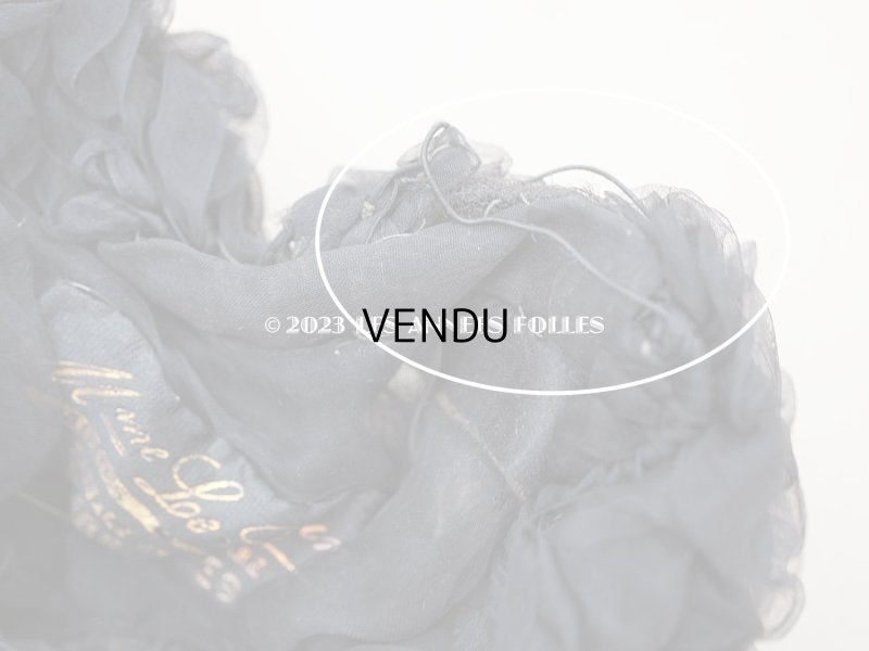 画像13: 1900年頃 アンティーク ドールハット 黒いシルクシフォンのフリル　ヴェルサイユの帽子店