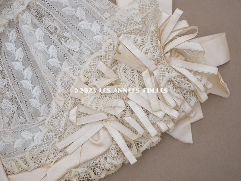 画像8: アンティーク バテム用 レースのボネ パウダーピンクのシルクリボン