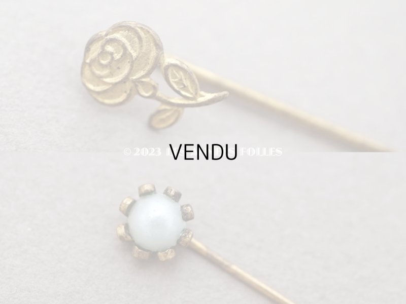 画像2: 1900年頃 アンティーク 薔薇＆フェイクパールの小さなエパングル 2点セット 