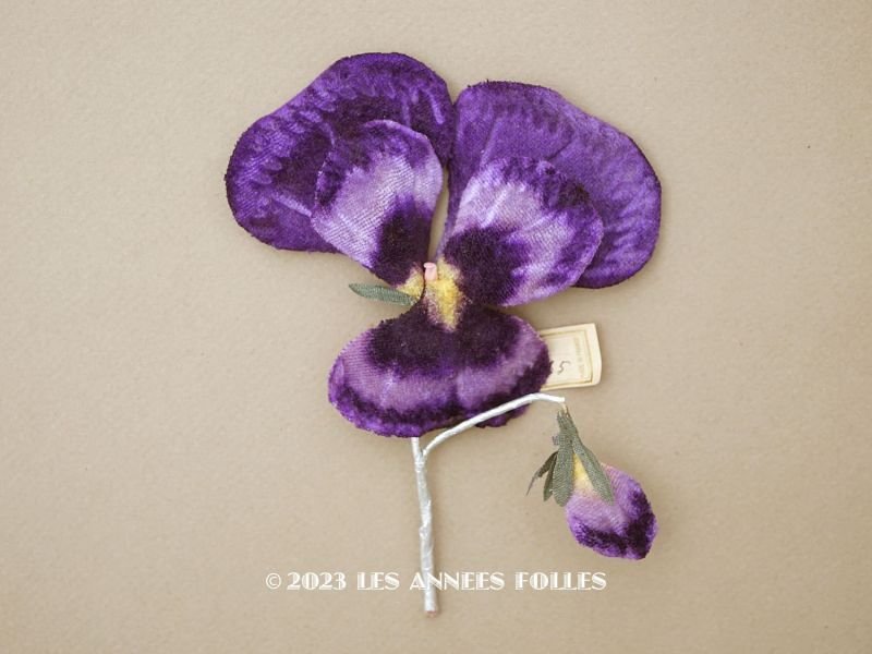 画像1: 1900年頃 未使用　アンティーク パンジーの布花 ラベル付 淡い紫＆深紫