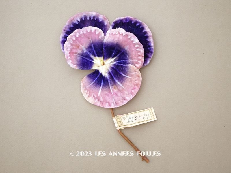 画像1: 1900年頃 未使用　アンティーク 大きなパンジーの布花 ラベル付 淡いピンク＆紫