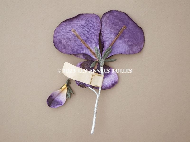 画像4: 1900年頃 未使用　アンティーク パンジーの布花 ラベル付 淡い紫＆深紫