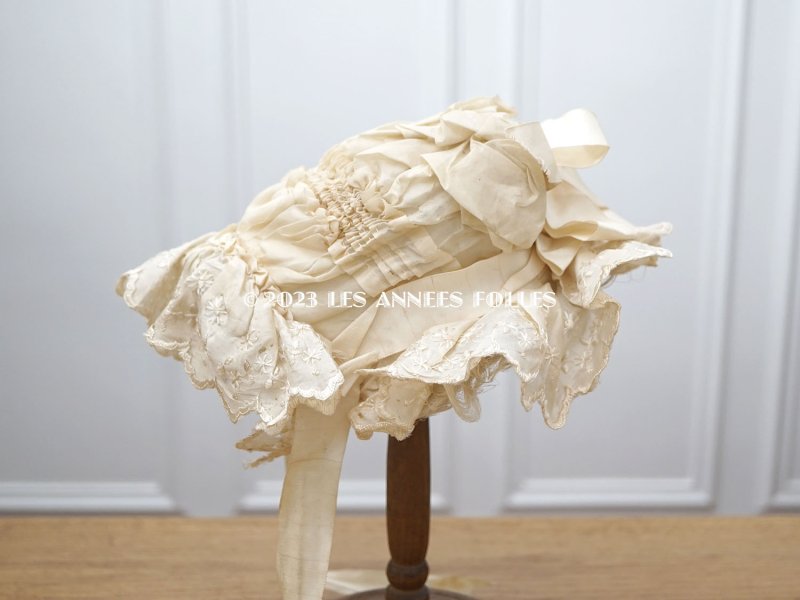 画像5: 1890年頃 アンティーク シルク製　ベビー用 レースの帽子 ギャザー＆フリル 