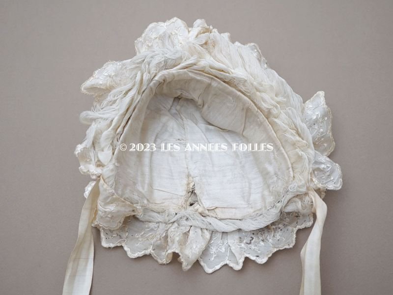 画像10: 1890年頃 アンティーク シルク製　ベビー用 レースの帽子 ギャザー＆フリル 