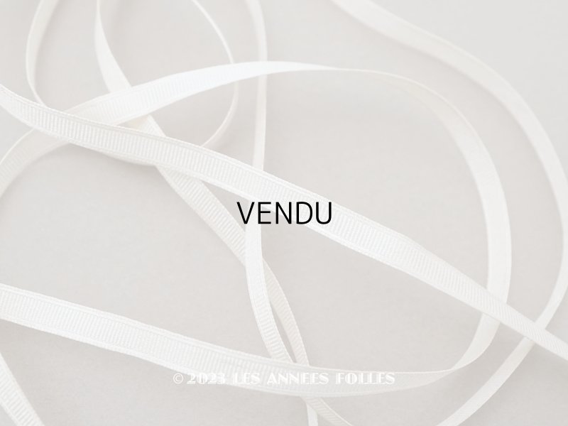 画像1: アンティーク シルク製 極細 5mm幅 グログランリボン エクリュ 5.75m ベビー用ボネ