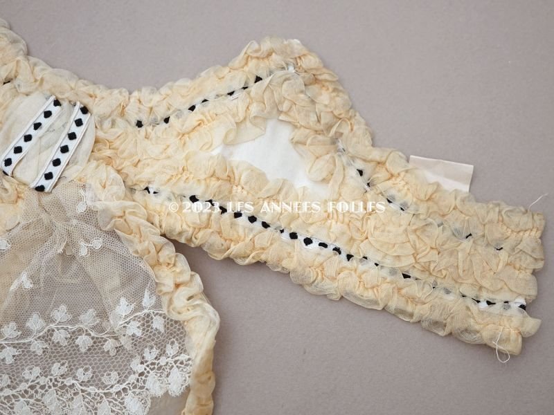 画像4: 19世紀末 アンティーク 付け襟 シルクオーガンジーのトリム & 手編みのレース