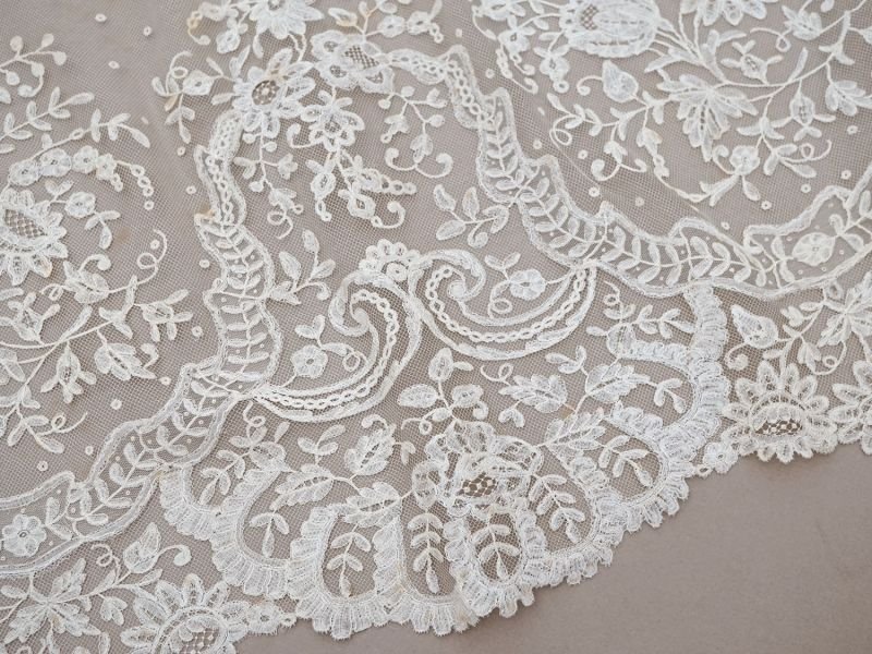 画像6: 19世紀末 アンティーク 幅広52cm 手編みのボビンレース 生成り 9m アプリカシオン・アングルテール