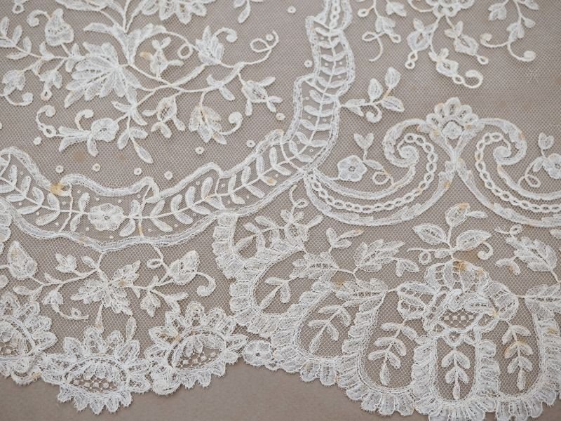画像24: 19世紀末 アンティーク 幅広52cm 手編みのボビンレース 生成り 9m アプリカシオン・アングルテール