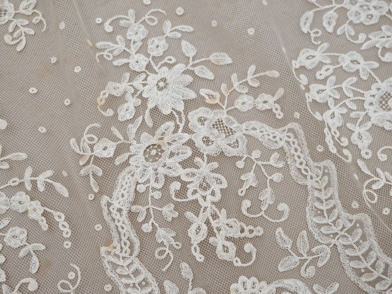 画像8: 19世紀末 アンティーク 幅広52cm 手編みのボビンレース 生成り 9m アプリカシオン・アングルテール