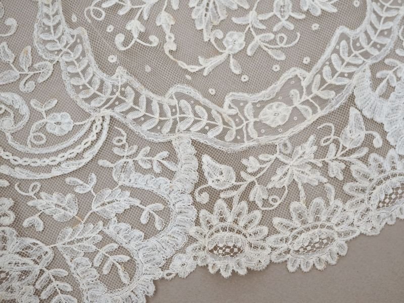 画像7: 19世紀末 アンティーク 幅広52cm 手編みのボビンレース 生成り 9m アプリカシオン・アングルテール