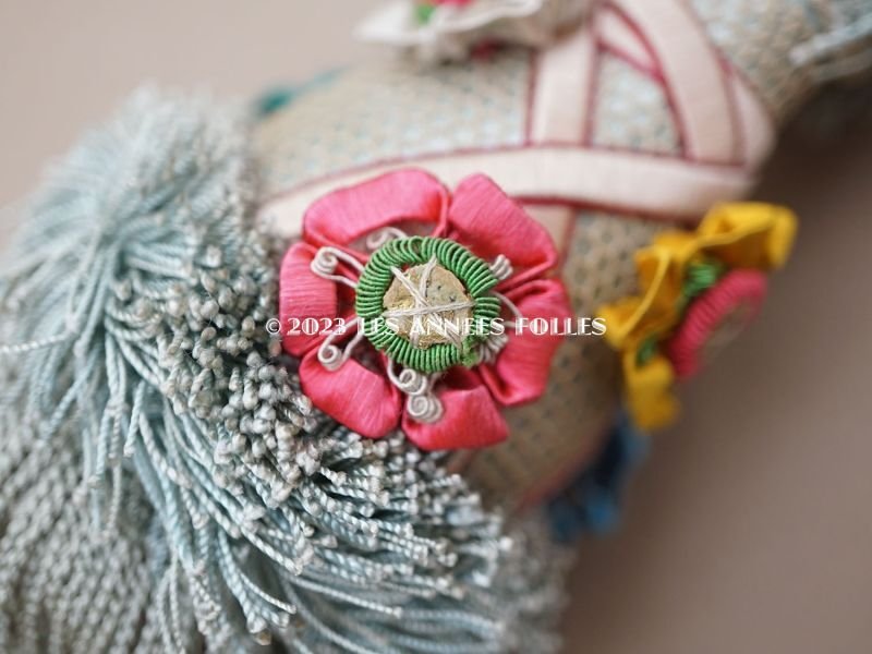 画像8: 19世紀 アンティーク シルク製 ブルーの大きなタッセル ポンポン パスマントリー 