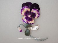 1900年頃 未使用　アンティーク パンジーの布花 ラベル付 紫&深紫