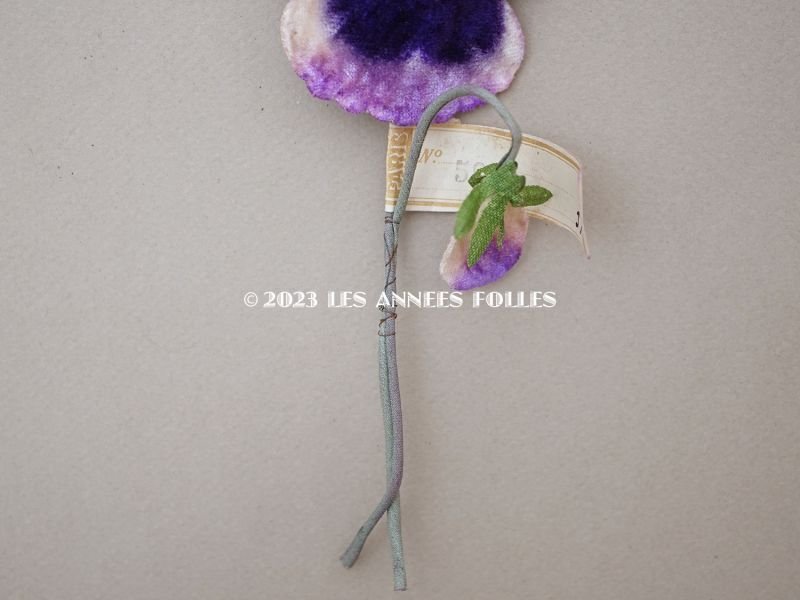 画像3: 1900年頃 未使用　アンティーク パンジーの布花 ラベル付 紫&ホワイト