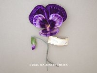 1900年頃 未使用　アンティーク パンジーの布花 ラベル付 紫