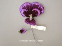 1900年頃 未使用　アンティーク パンジーの布花 ラベル付 紫＆ボルドー