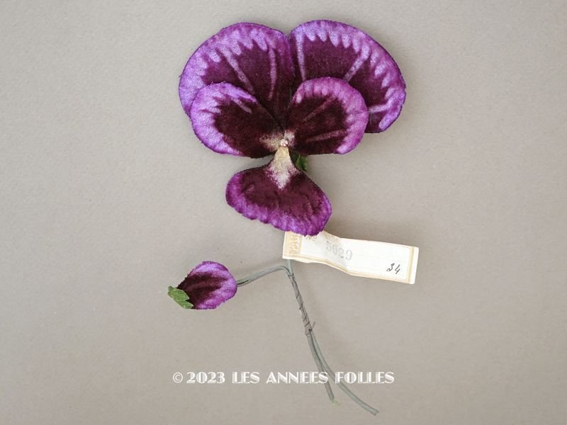 画像1: 1900年頃 未使用　アンティーク パンジーの布花 ラベル付 紫＆ボルドー