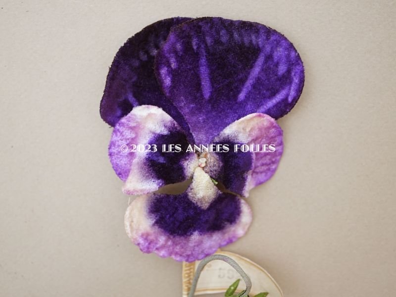 画像2: 1900年頃 未使用　アンティーク パンジーの布花 ラベル付 紫&ホワイト