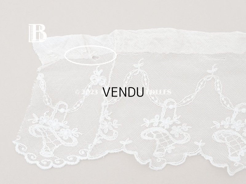 画像7: アンティーク 花かご&リボンのガーランドの刺繍入り 幅広チュールレース 168~200cm