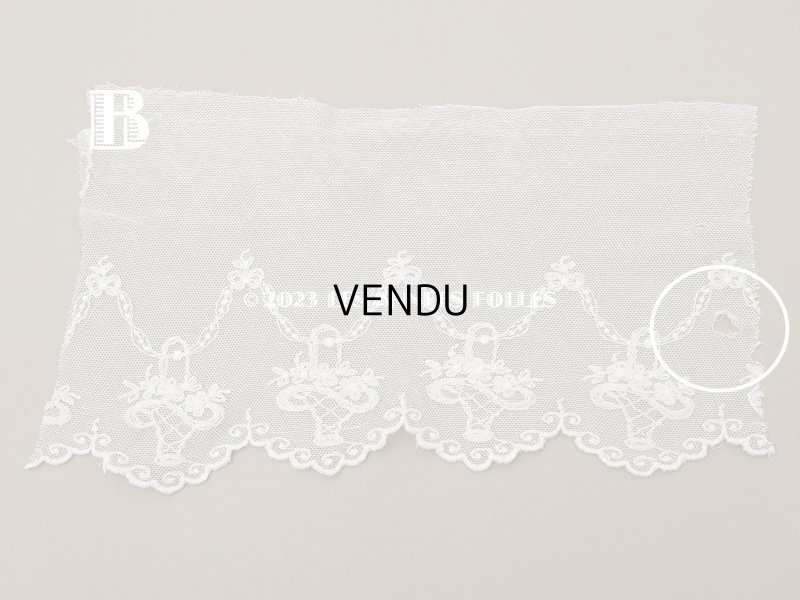 画像8: アンティーク 花かご＆リボンのガーランドの刺繍入り 幅広チュールレース 183cm