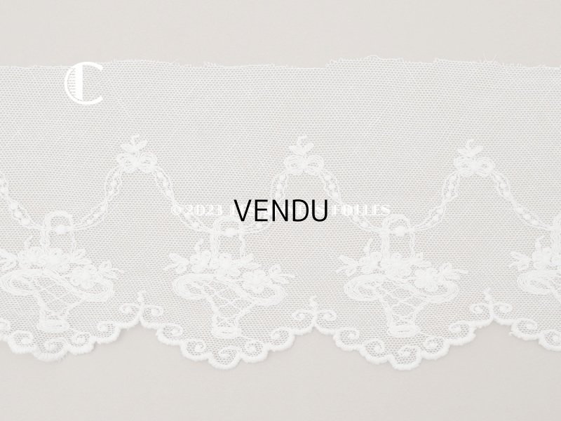 画像9: アンティーク 花かご＆リボンのガーランドの刺繍入り 幅広チュールレース 183cm