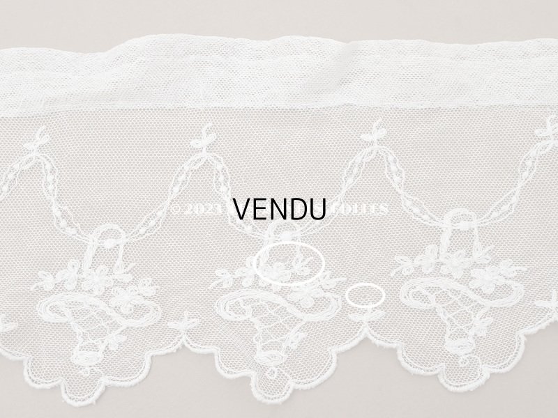 画像10: アンティーク 花かご&リボンのガーランドの刺繍入り 幅広チュールレース 168~200cm