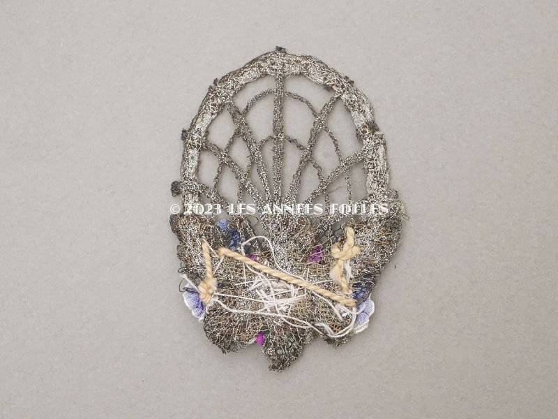 画像4: 未使用 1920年頃 アンティーク 薔薇のロココモチーフ付き メタルレースのモチーフ シルバー