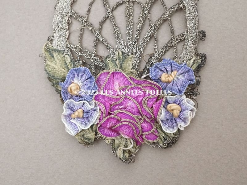 画像3: 未使用 1920年頃 アンティーク 薔薇のロココモチーフ付き メタルレースのモチーフ シルバー