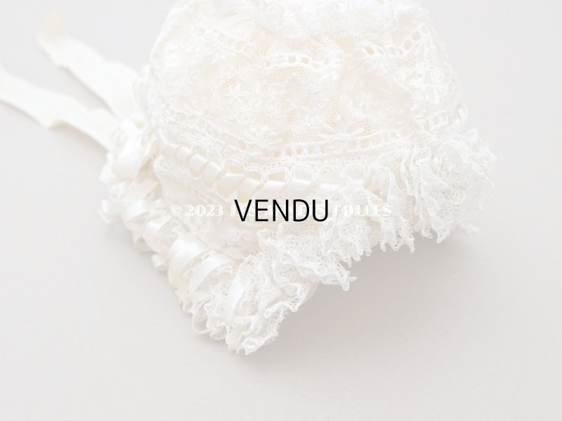 画像6: アンティークバテム用 レース&シルクリボン使いのボネ ベビー用ボネ