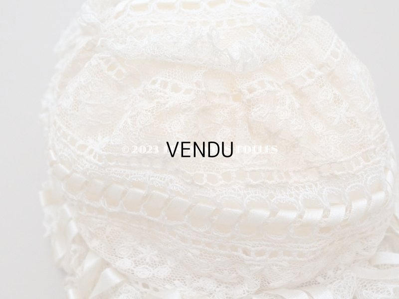 画像7: アンティークバテム用 レース&シルクリボン使いのボネ ベビー用ボネ