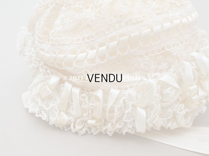 画像5: アンティークバテム用 レース&シルクリボン使いのボネ ベビー用ボネ