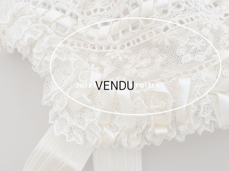 画像13: アンティークバテム用 レース&シルクリボン使いのボネ ベビー用ボネ