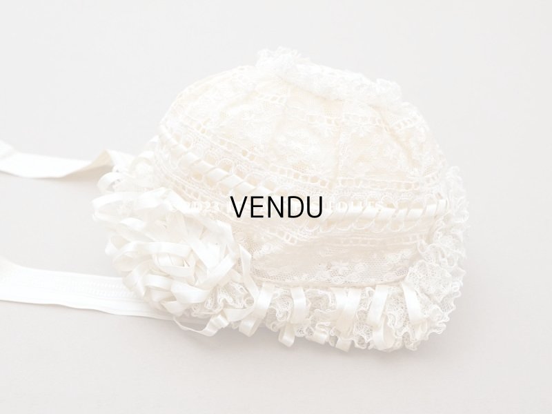 画像4: アンティークバテム用 レース&シルクリボン使いのボネ ベビー用ボネ