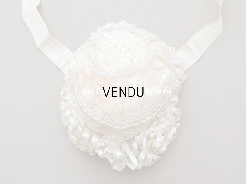 画像8: アンティークバテム用 レース&シルクリボン使いのボネ ベビー用ボネ