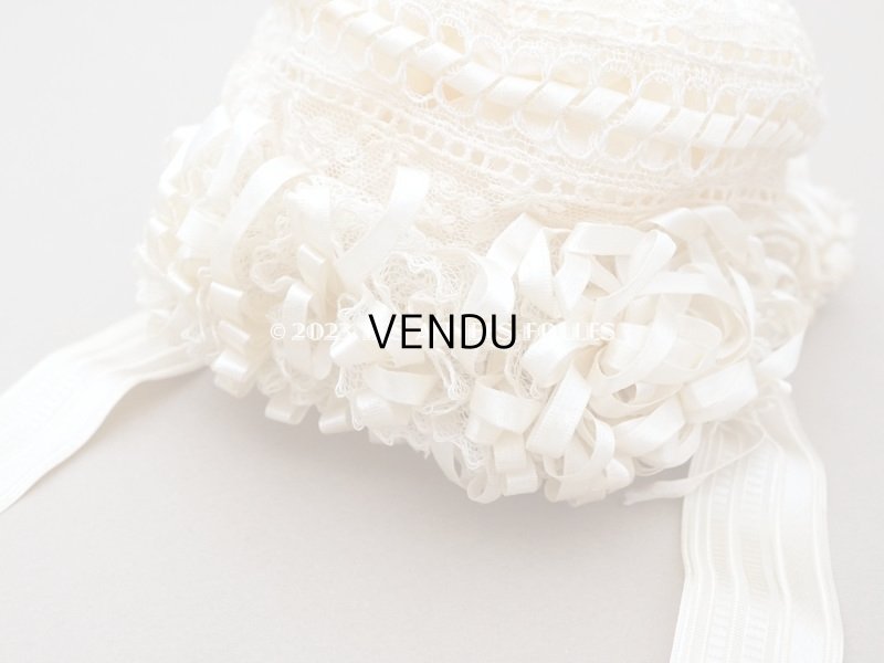 画像3: アンティークバテム用 レース&シルクリボン使いのボネ ベビー用ボネ