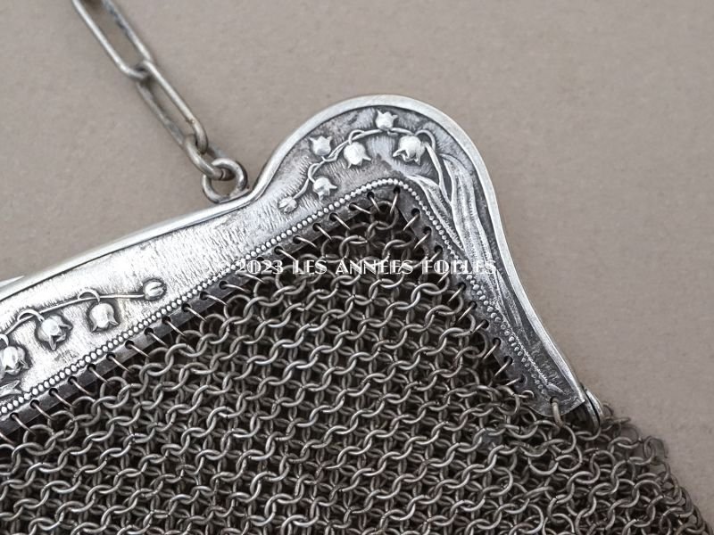 画像9: 1900年頃 アンティーク 鈴蘭柄 メタルメッシュの小さなバッグ 