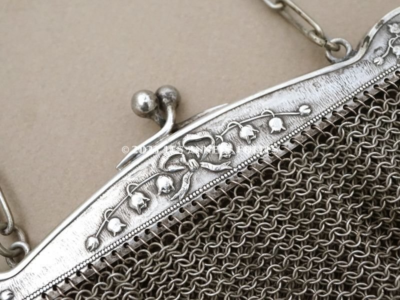 画像3: 1900年頃 アンティーク 鈴蘭柄 メタルメッシュの小さなバッグ 