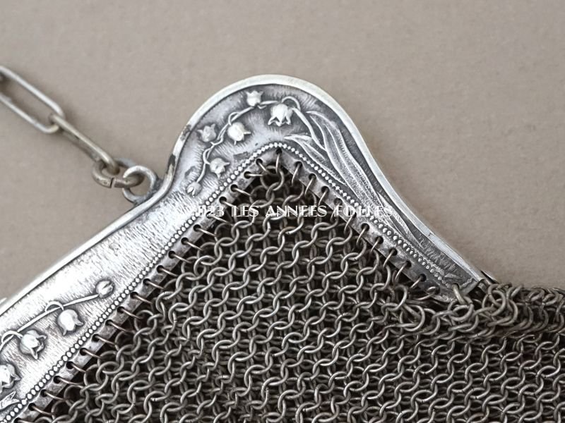 画像5: 1900年頃 アンティーク 鈴蘭柄 メタルメッシュの小さなバッグ 